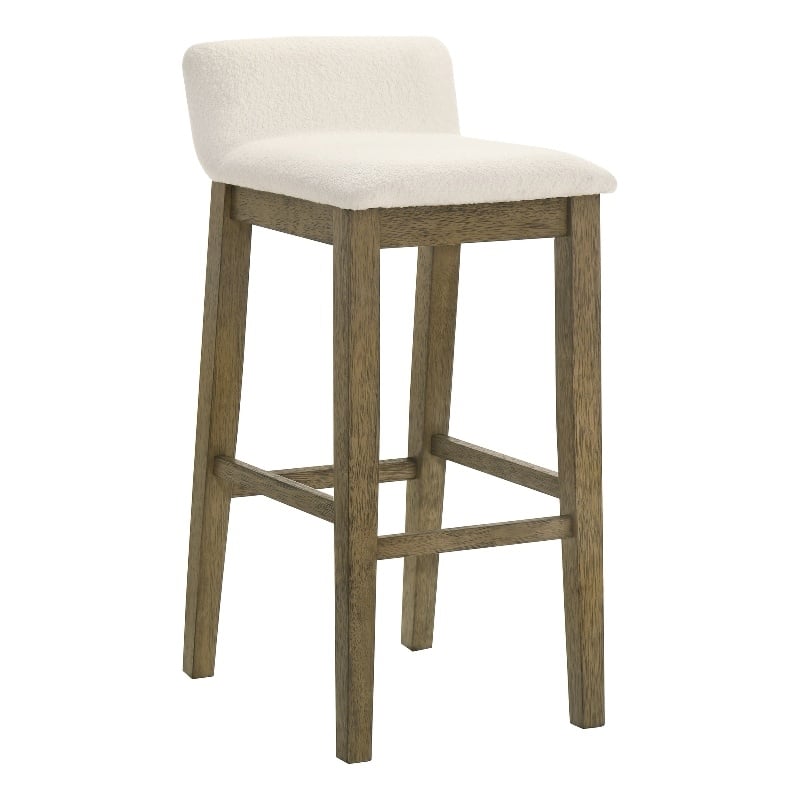 Annikah Wood Bar Height Bar Stool in Putty Brown with White Boucle Fabric Seat