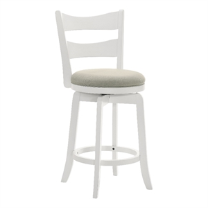 Blair 30&quot Matte White Bar Height Rubberwood Swivel Barstool with Fog Fabric Seat