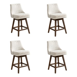 Branson Brown 26&quot Counter Height Swivel Barstool with Beige Fabric - Set of 4