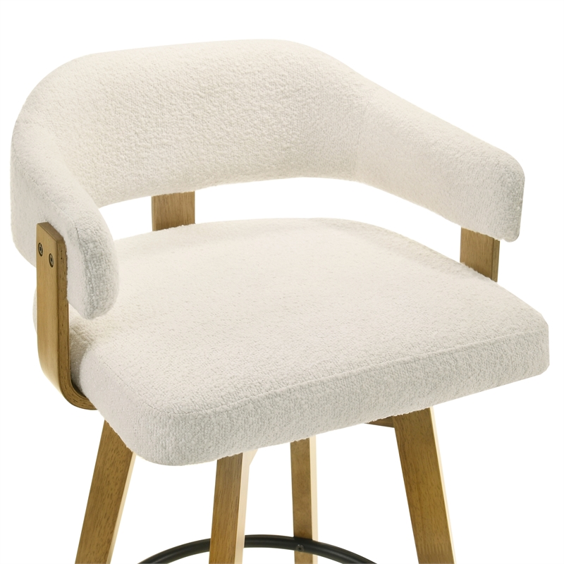 Callah Counter Height Bar Stool in Amber Glow/White Boucle Fabric - Set of 2