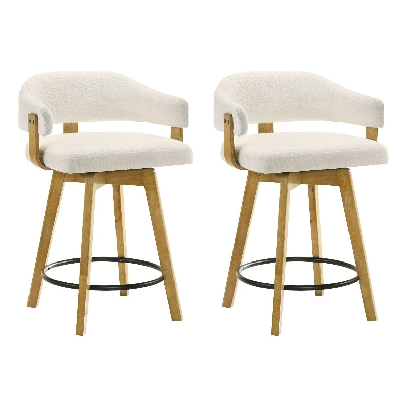 Callah Counter Height Bar Stool in Amber Glow/White Boucle Fabric - Set of 2
