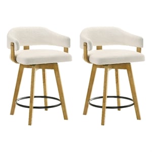 Callah Counter Height Bar Stool in Amber Glow/White Boucle Fabric - Set of 2