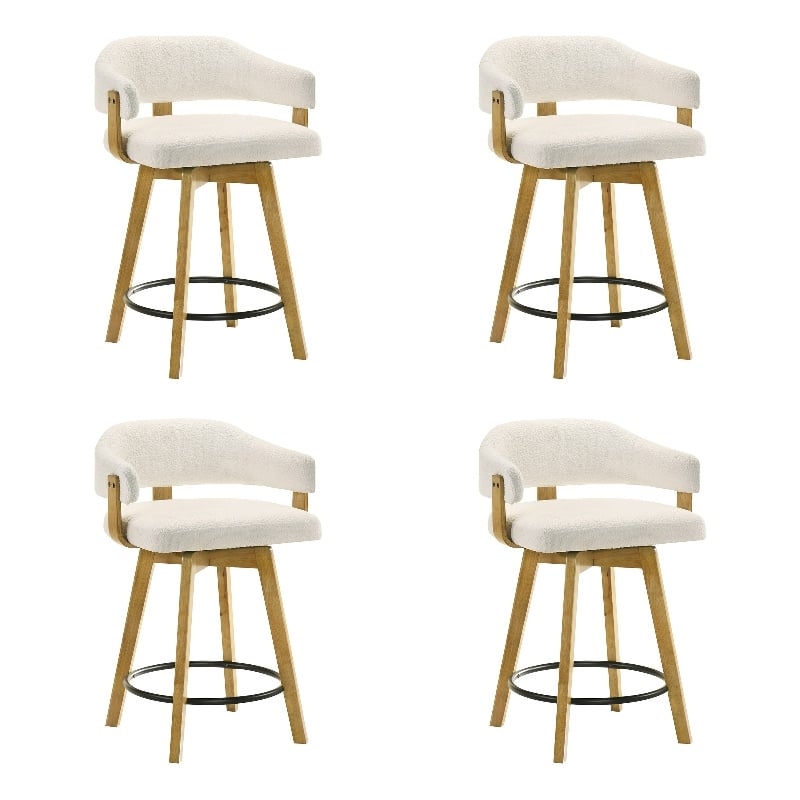Callah Counter Height Bar Stool in Amber Glow/White Boucle Fabric - Set of 4