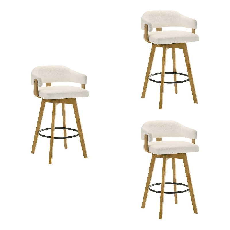 Callah Bar Height Bar Stool in Amber Glow/White Boucle Fabric Seat - Set of 3