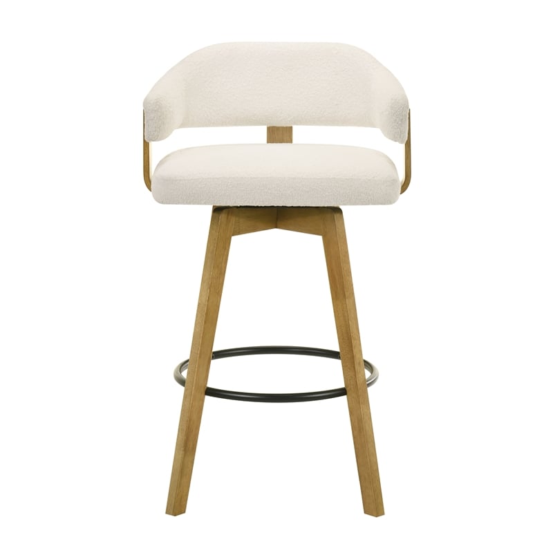 Callah Bar Height Bar Stool in Amber Glow/White Boucle Fabric Seat - Set of 4