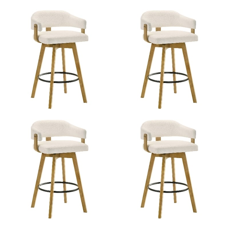 Callah Bar Height Bar Stool in Amber Glow/White Boucle Fabric Seat - Set of 4