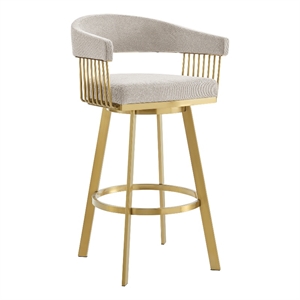 Chelsea 30&quot Swivel Bar Stool with Gold Brushed Stainless Steel and Taupe Fabric