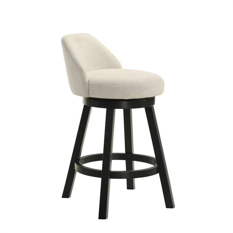 Erika Swivel Wood Counter Height Bar Stool in Black with Cream Seat - Set of 2