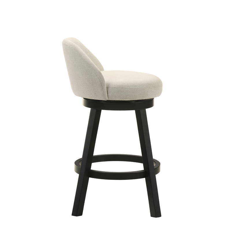 Erika Swivel Wood Counter Height Bar Stool in Black with Cream Seat - Set of 2