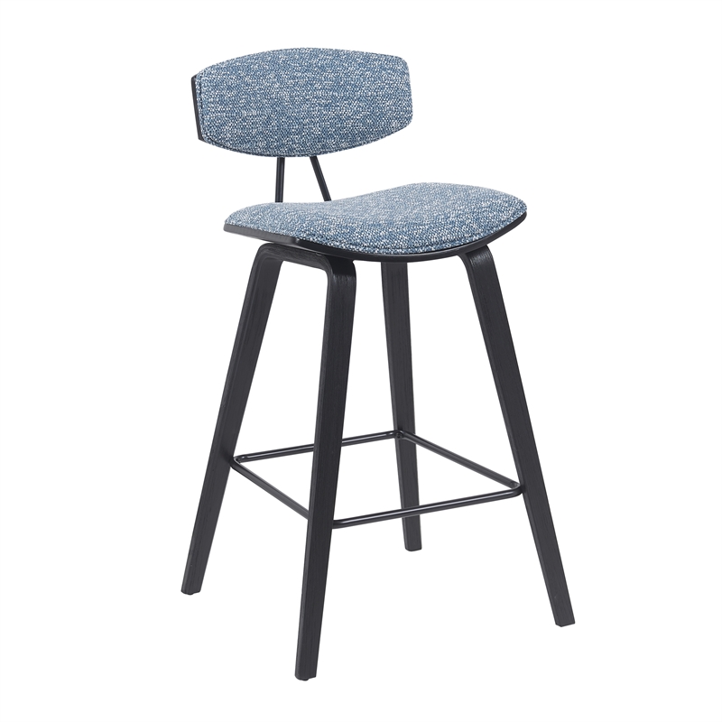 Fox Swivel Counter Height Bar Stool with Blue Seat and Black Wood Frame-Set of 3