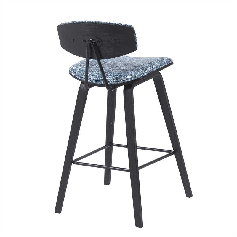 Fox Swivel Counter Height Bar Stool with Blue Seat and Black Wood Frame-Set of 3