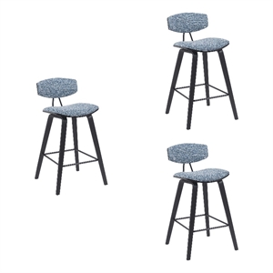 Fox Swivel Counter Height Bar Stool with Blue Seat and Black Wood Frame-Set of 3