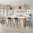 Fox Swivel Counter Height Bar Stool with Blue Seat and Black Brushed- Set of 4