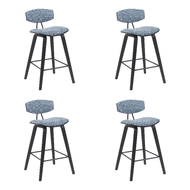 Fox Swivel Counter Height Bar Stool with Blue Seat and Black Brushed- Set of 4