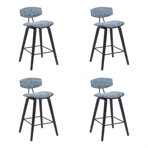 Fox Swivel Counter Height Bar Stool with Blue Seat and Black Brushed- Set of 4