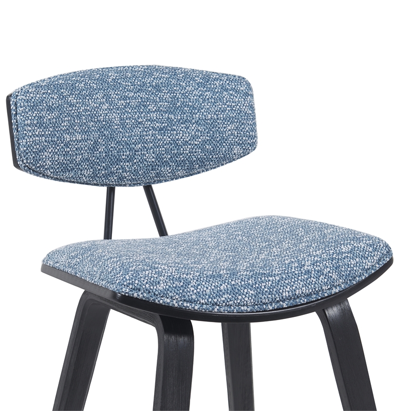 Fox Swivel Bar Height Stool with Speckled Blue Seat & Black Wood Frame- Set of 2