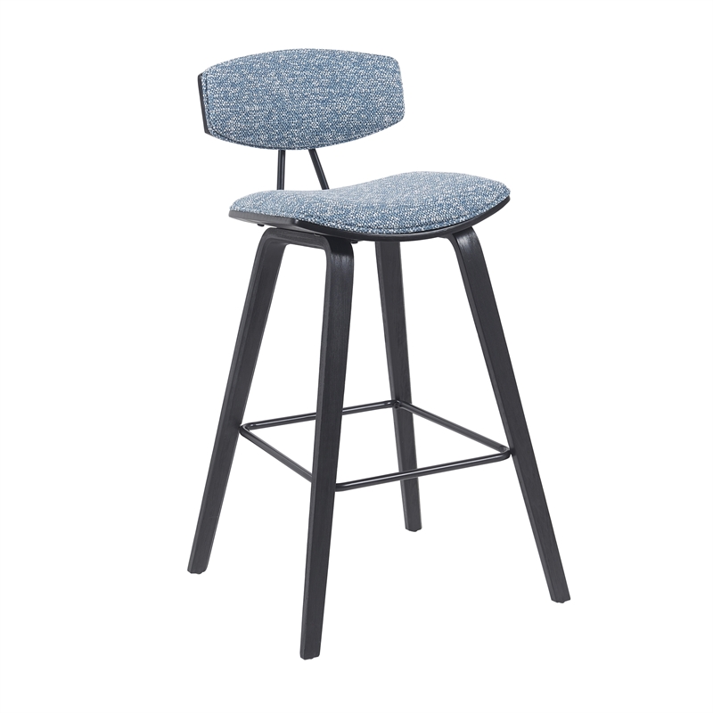 Fox Swivel Bar Height Stool with Blue Seat and Black Brushed Wood- Set of 4