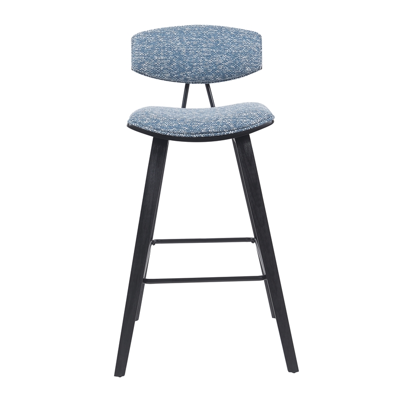 Fox Swivel Bar Height Stool with Blue Seat and Black Brushed Wood- Set of 4