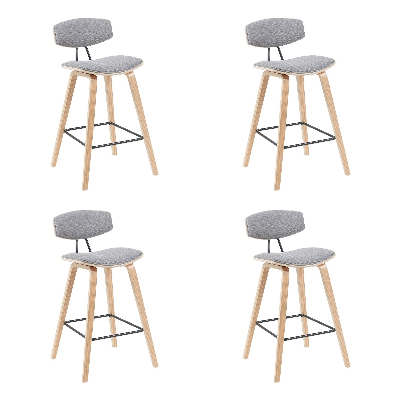 Fox Swivel Counter Height Bar Stool with Grey Seat and Oak Wood Frame- Set of 4