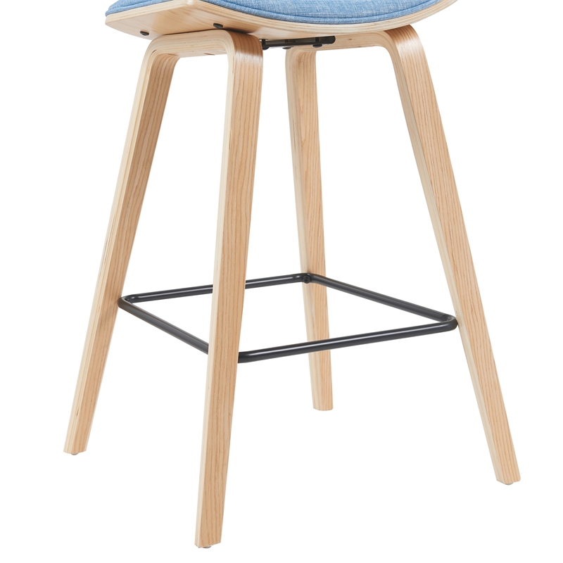 Fox Swivel Counter Height Bar Stool with Light Blue Seat and Oak Wood- Set of 4