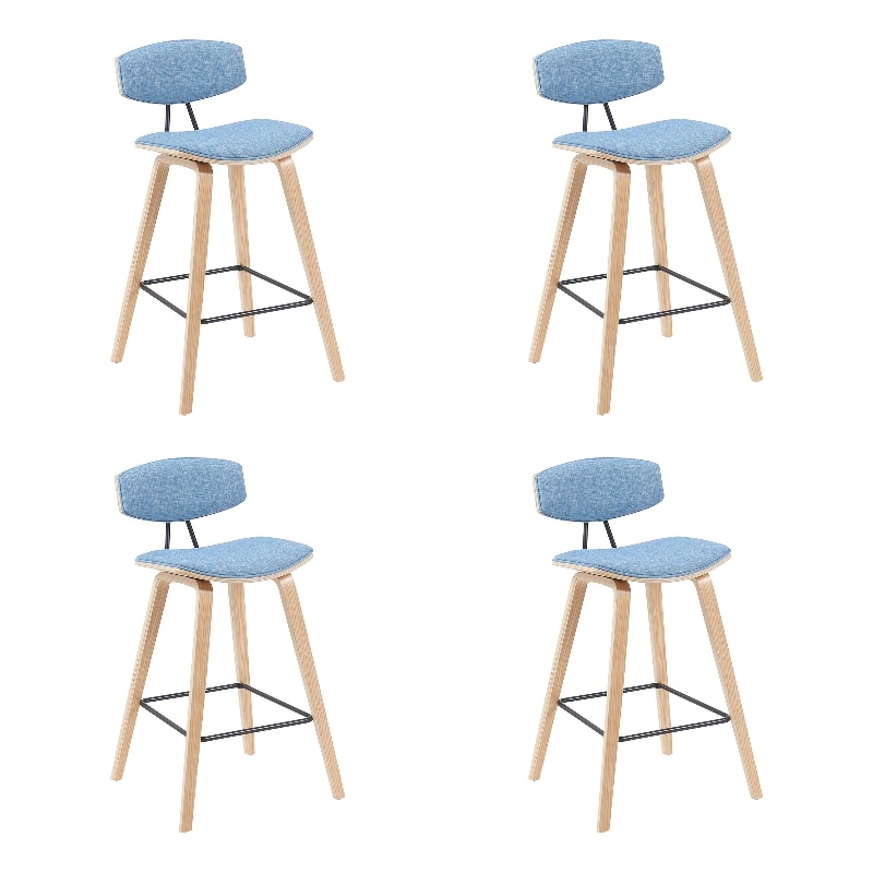 Fox Swivel Counter Height Bar Stool with Light Blue Seat and Oak Wood- Set of 4