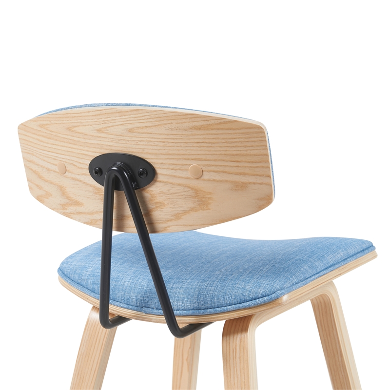 Fox Swivel Bar Height Stool with Light Blue Seat and Oak Wood- Set of 4