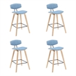 Fox Swivel Bar Height Stool with Light Blue Seat and Oak Wood- Set of 4