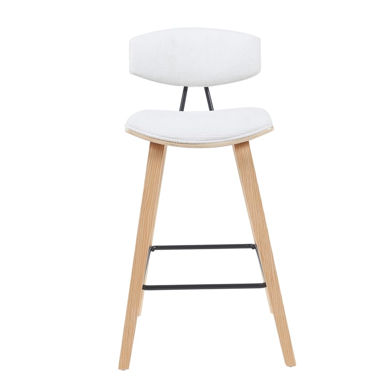 Fox Swivel Counter Height Bar Stool with White Seat and Oak Wood Frame- Set of 4