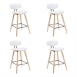 Fox Swivel Counter Height Bar Stool with White Seat and Oak Wood Frame- Set of 4