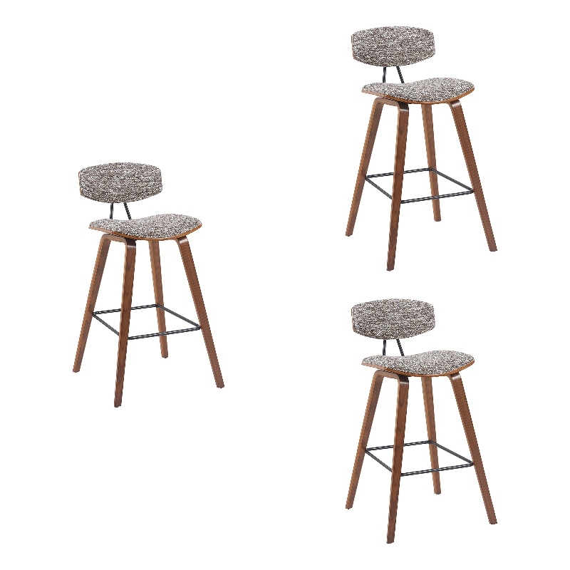 Fox Swivel Bar Height Stool with Speckled Brown Seat and Walnut Wood- Set of 3