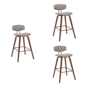 Fox Swivel Bar Height Stool with Speckled Brown Seat and Walnut Wood- Set of 3
