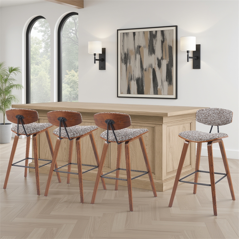 Fox Swivel Bar Height Stool with Speckled Brown Seat and Walnut Wood- Set of 4