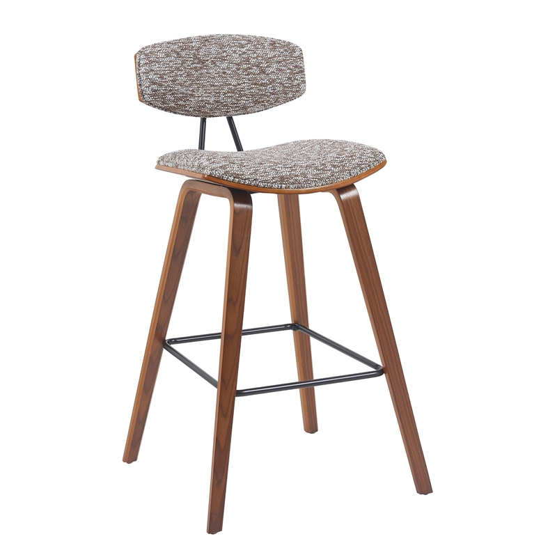 Fox Swivel Bar Height Stool with Speckled Brown Seat and Walnut Wood- Set of 4