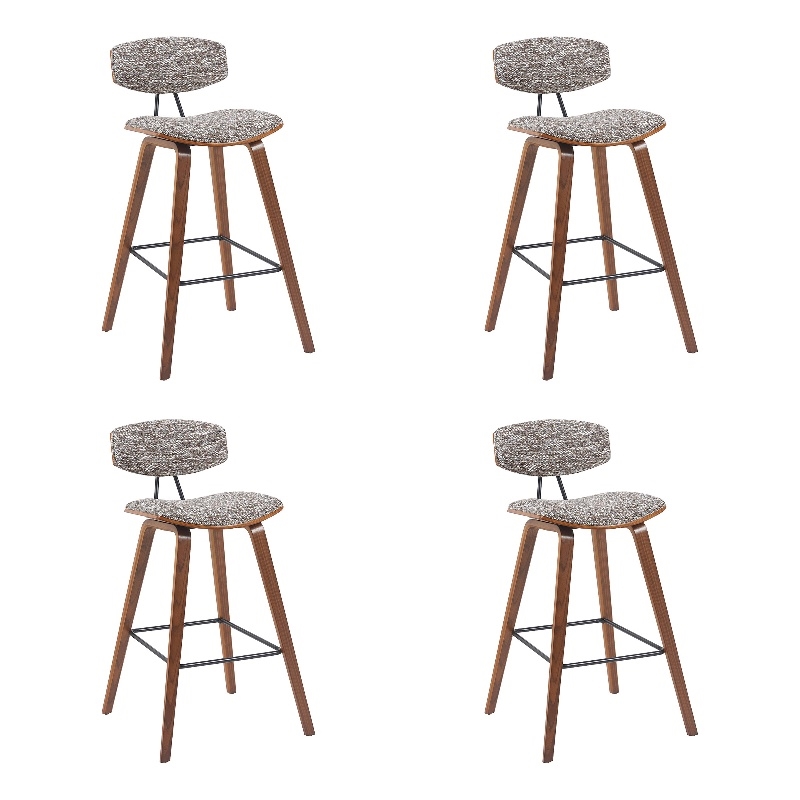 Fox Swivel Bar Height Stool with Speckled Brown Seat and Walnut Wood- Set of 4