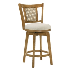 Isla 26&quot Amber Glow Counter Height Rubberwood Swivel Barstool with Ivory Seat