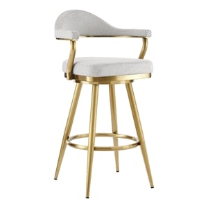 Justin 30&quot Swivel Bar Stool with Gold Brushed Stainless Steel and Silver Fabric