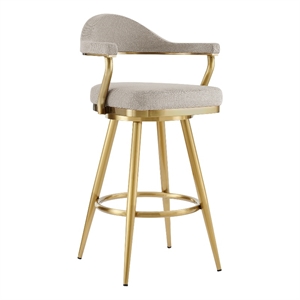 Justin 30&quot Swivel Bar Stool with Gold Brushed Stainless Steel and Taupe Fabric
