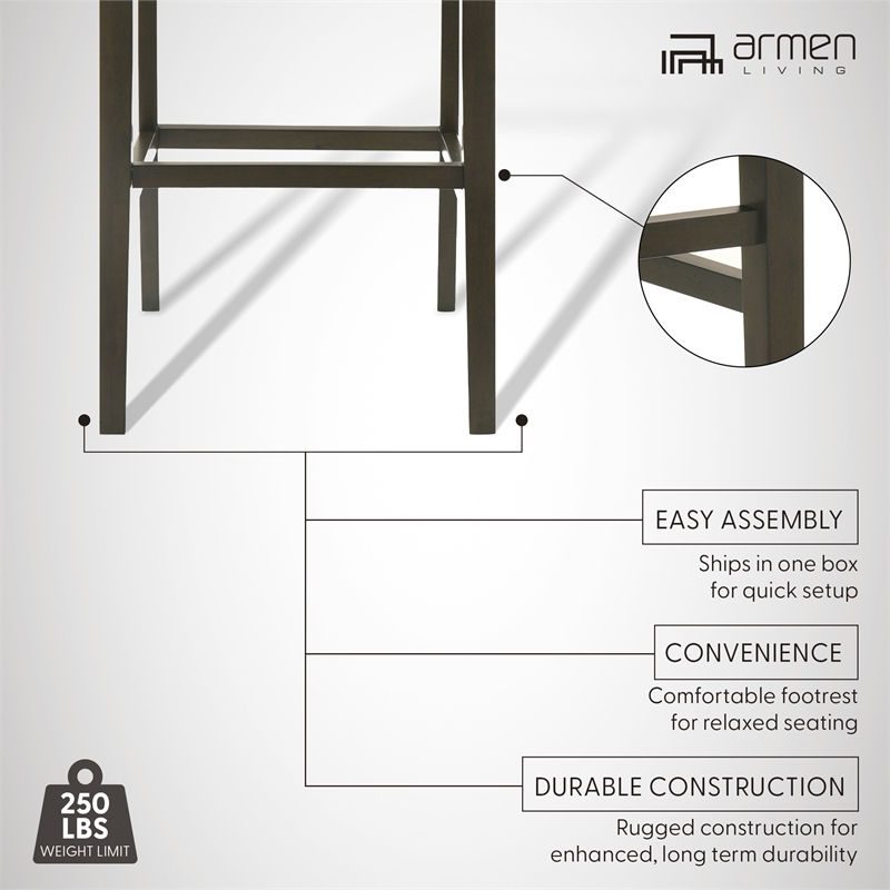 Nolan 30 in. Dark Roast Bar Height Rubberwood Barstool with Grey Fabric Seat