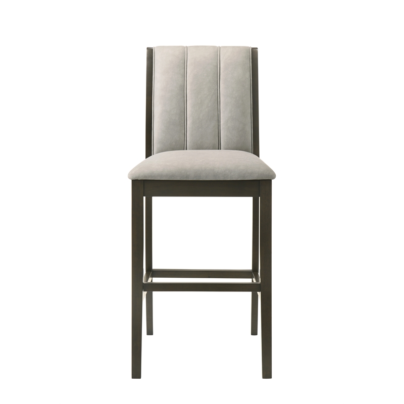 Nolan 30 in. Dark Roast Bar Height Rubberwood Barstool with Grey Fabric Seat