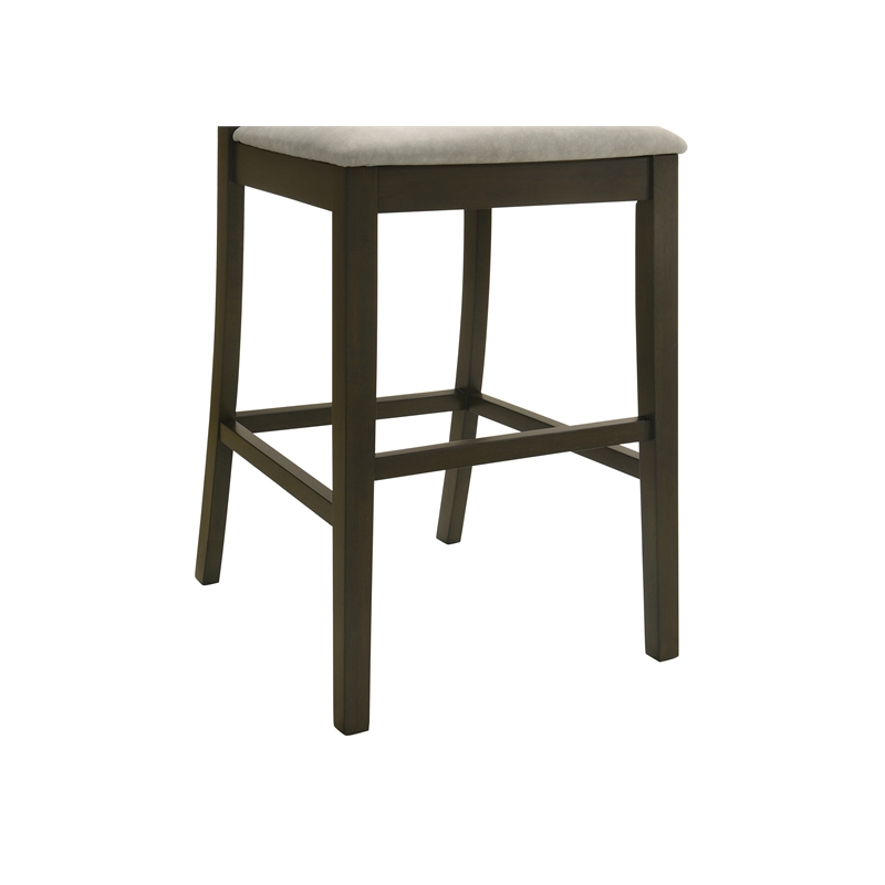Nolan 30 in. Dark Roast Bar Height Rubberwood Barstool with Grey Fabric Seat