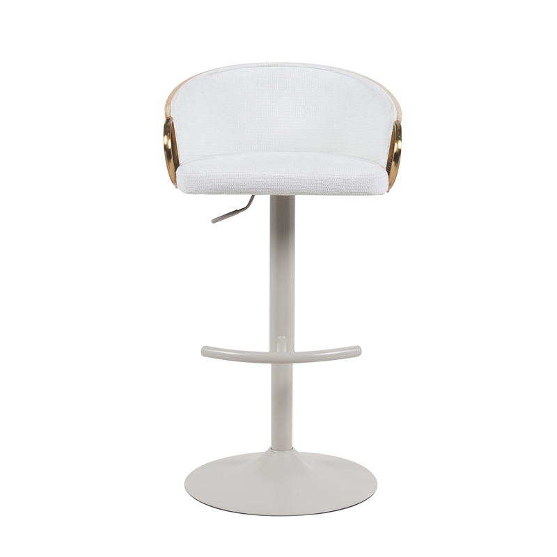 Solstice Adjustable Swivel Barstool in Ivory with White Seat/Oak Wood Accents