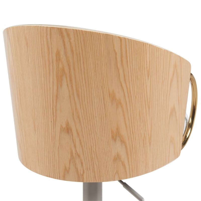 Solstice Adjustable Swivel Barstool in Ivory with White Seat/Oak Wood Accents