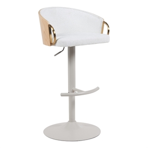 Solstice Adjustable Swivel Barstool in Ivory with White Seat/Oak Wood Accents