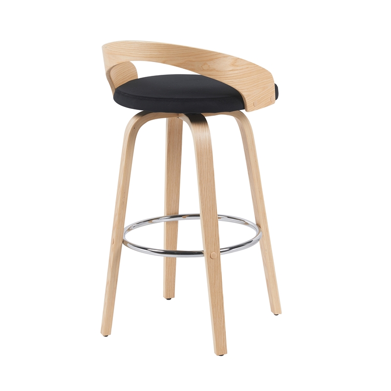 Sonia Swivel Bar Height Stool with Black Upholstered Seat/Oak Wood- Set of 4