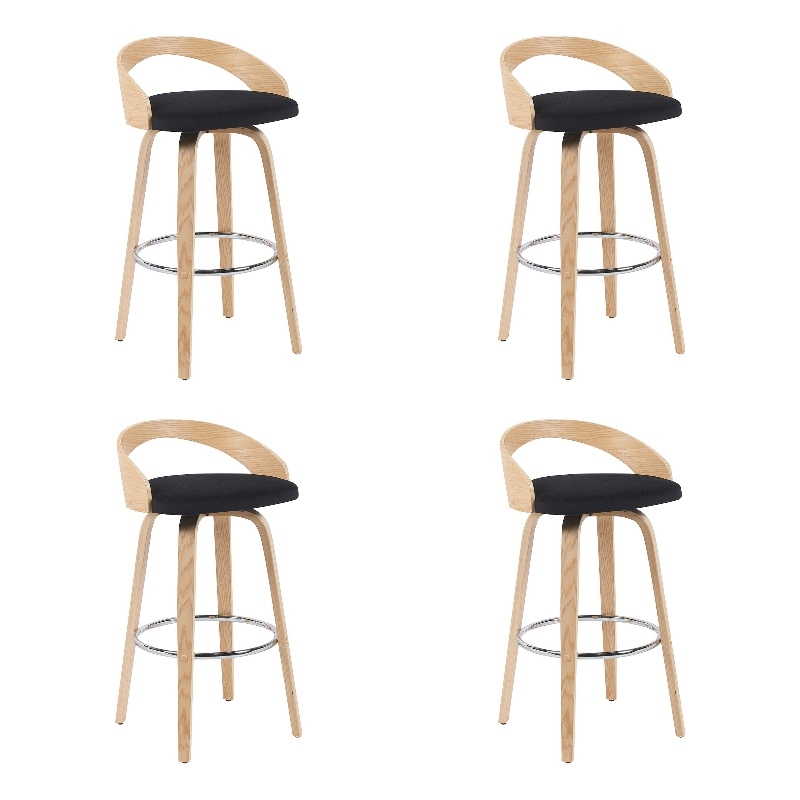 Sonia Swivel Bar Height Stool with Black Upholstered Seat/Oak Wood- Set of 4