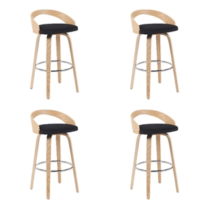 Sonia Swivel Bar Height Stool with Black Upholstered Seat/Oak Wood- Set of 4