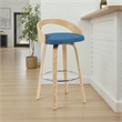 Sonia Swivel Bar Height Stool with Blue Upholstered Seat and Oak Wood Finish