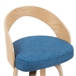 Sonia Swivel Bar Height Stool with Blue Upholstered Seat and Oak Wood Finish