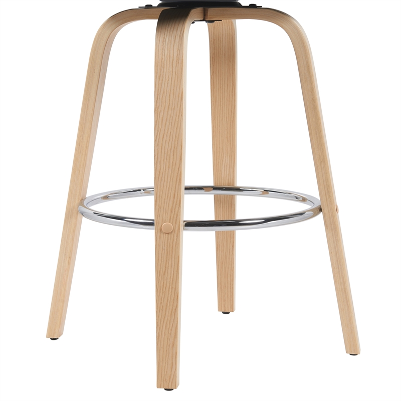 Sonia Swivel Bar Height Stool with Blue Upholstered Seat and Oak Wood Finish