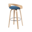 Sonia Swivel Bar Height Stool with Blue Upholstered Seat/Oak Wood- Set of 4